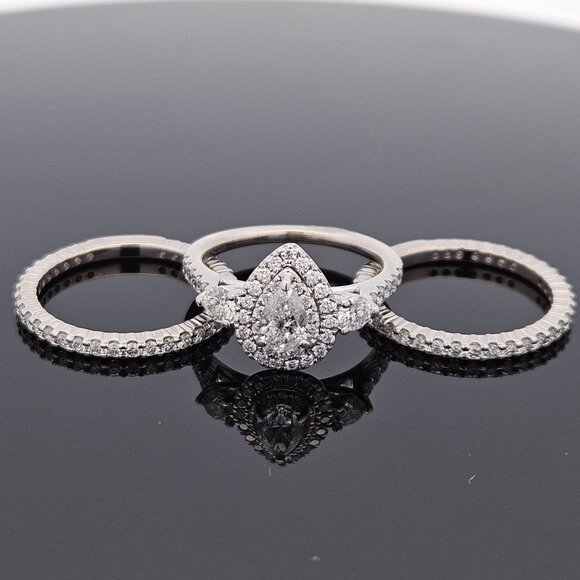 14KT White Gold Pear Diamond 3 Piece Wedding Ring Set 2.58TCW Size 7 - Picture 9 of 16